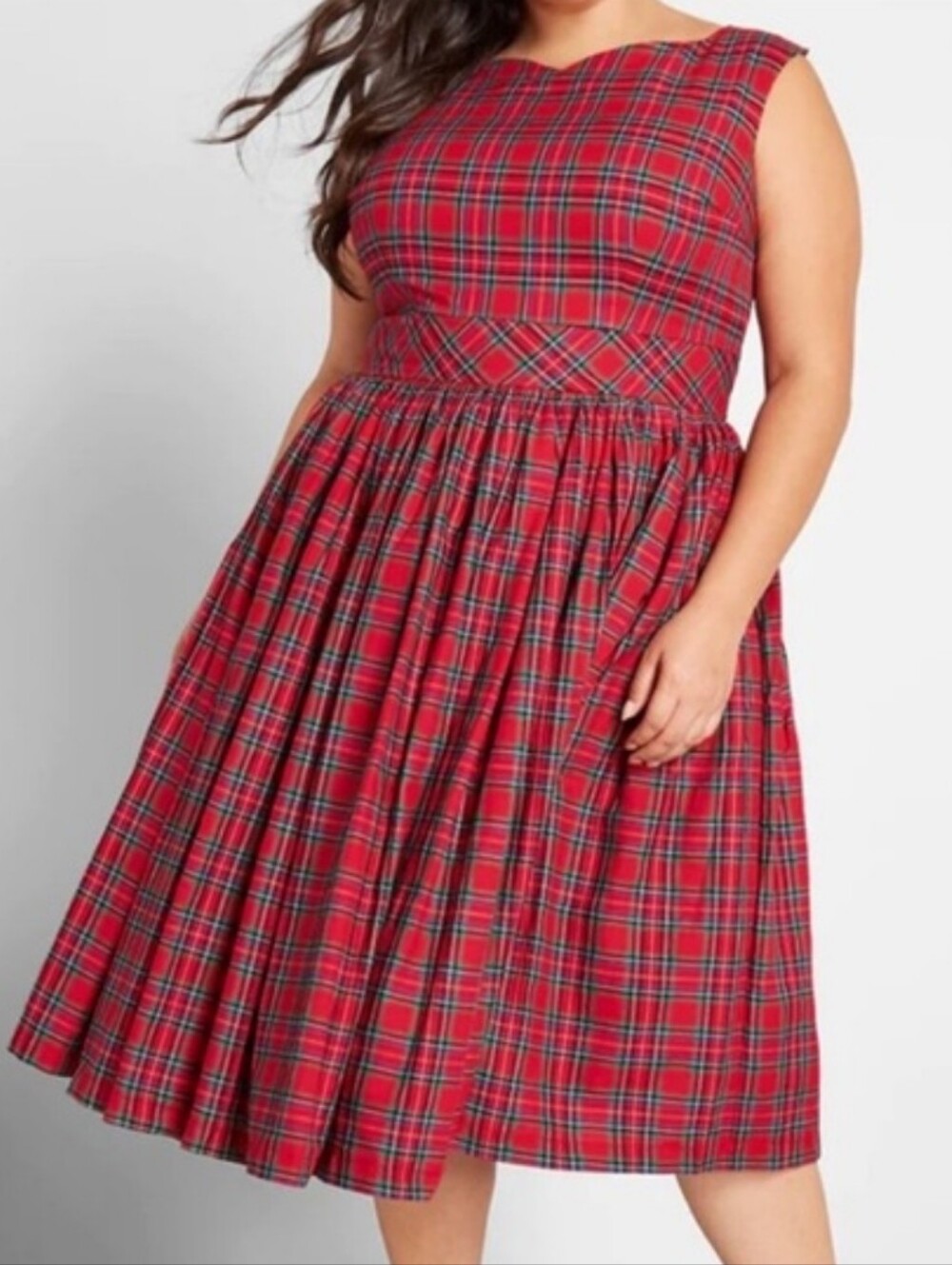 Modcloth Red Plaid Swing Dress Rockabilly Pin Up Retro Netted Skirt Holiday 16 - Picture 1 of 14